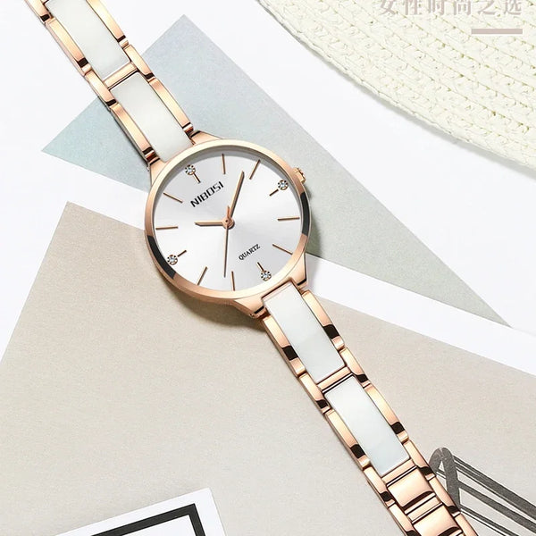 NIBOSI 2330 - Blanc et doré rose - bracelet et cadran