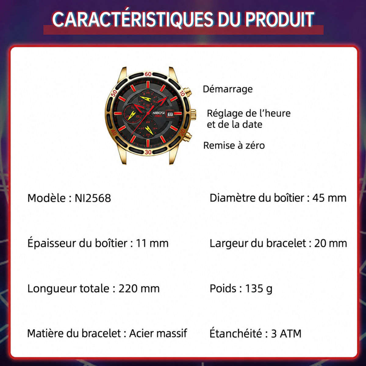 MOTION-B Grand Sport Chronograph — caractéristiques