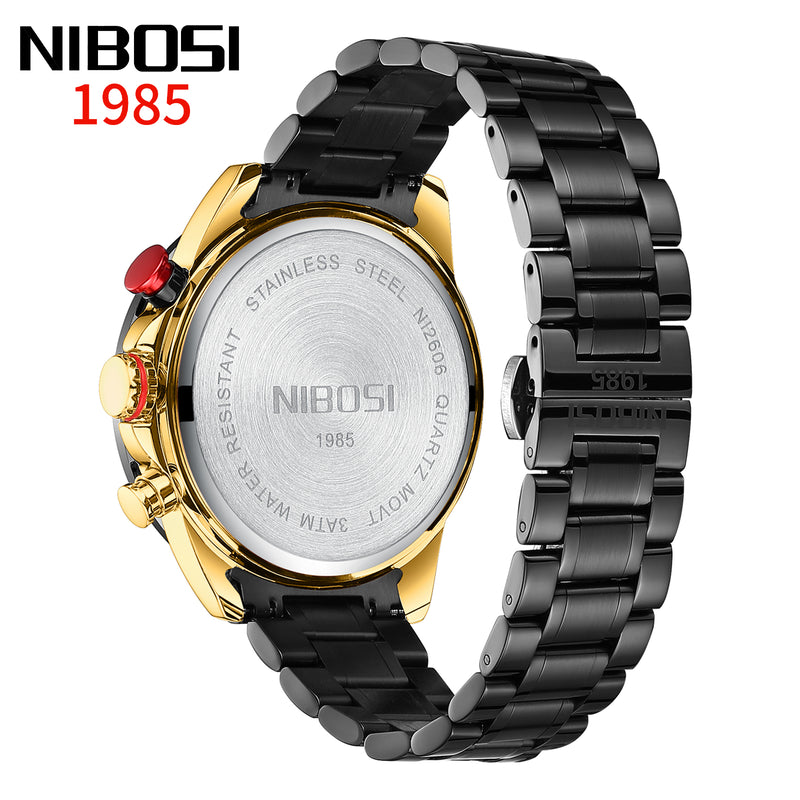 NIBOSI 2606 noir et doré — dos et bracelet