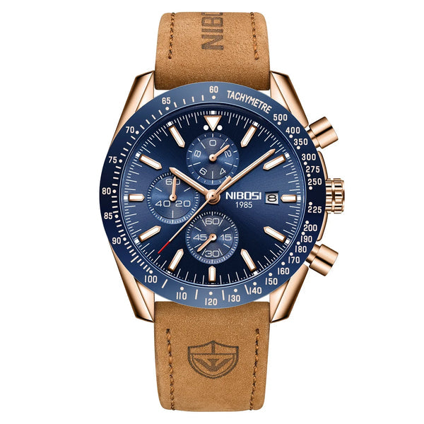 NIBOSI 2615 - Doré rose / Bleu - Cuir marron