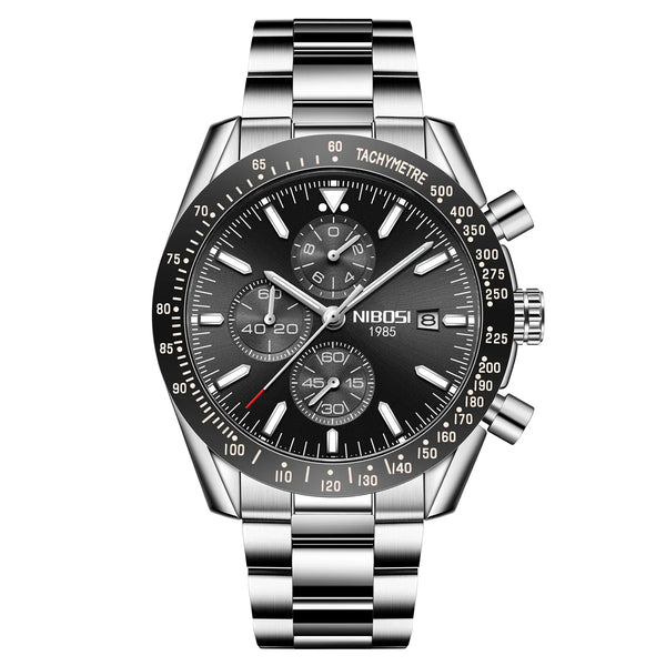 NIBOSI 2615 - Argenté / Noir - Bracelet acier