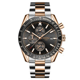 NIBOSI 2615 - Bicolore doré rose / Noir - Bracelet acier
