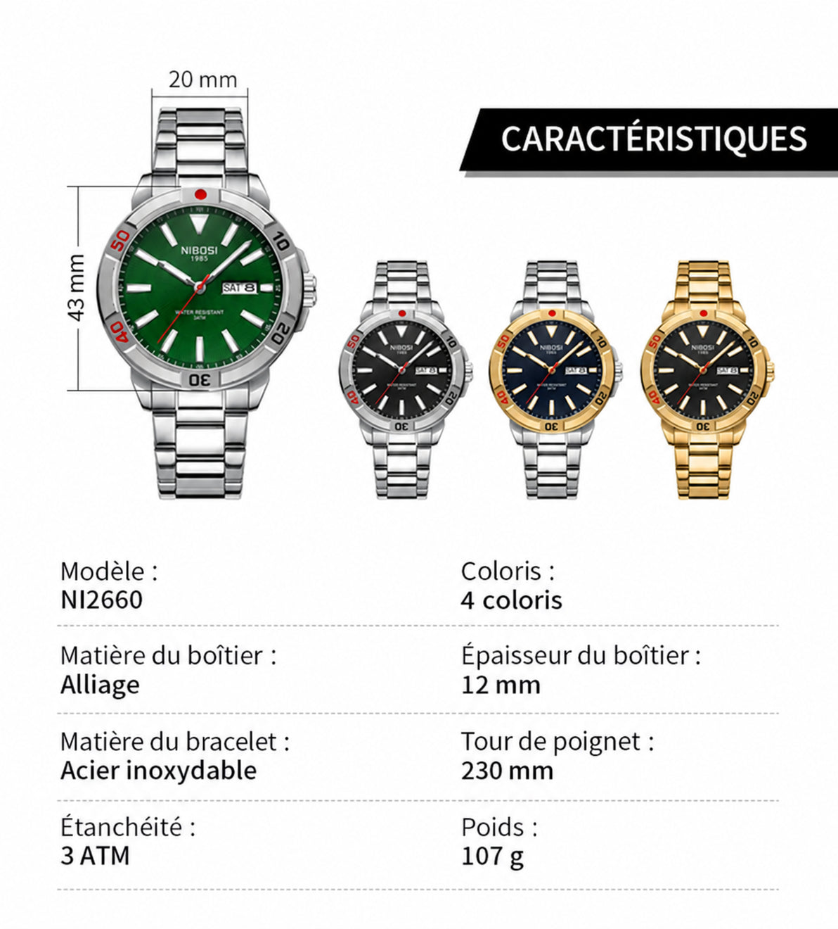 NIBOSI 2660 - caractéristiques et dimensions, en français