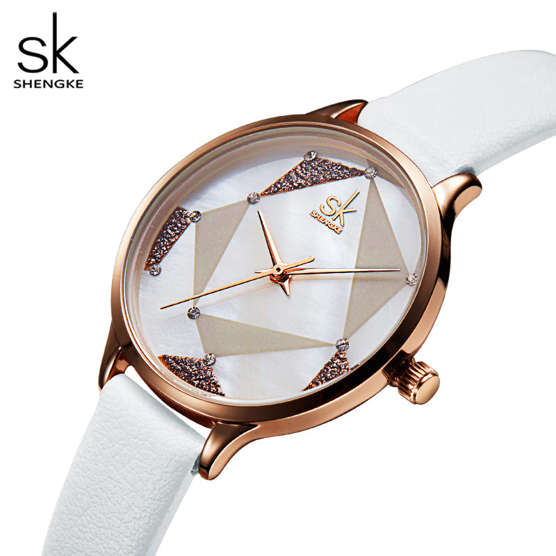 Montre femme blanc et doré rose MB-SH-FEM-023 — blanc et doré rose, détail du cadran