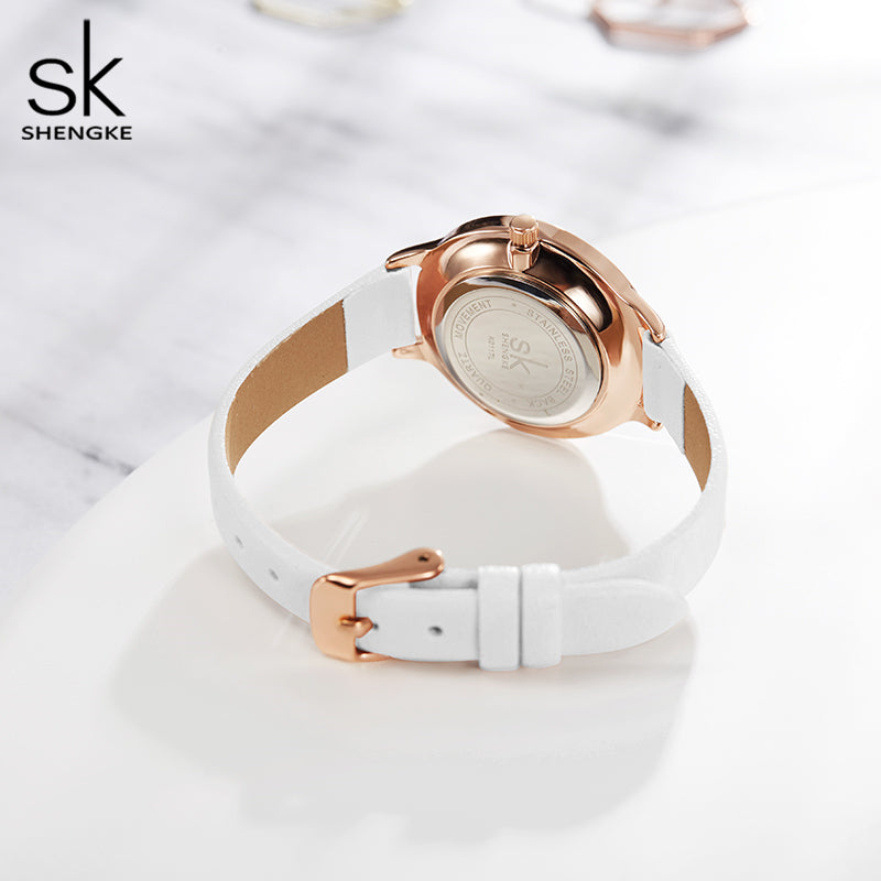 Montre femme blanc et doré rose MB-SH-FEM-023 — vue du dos et du bracelet