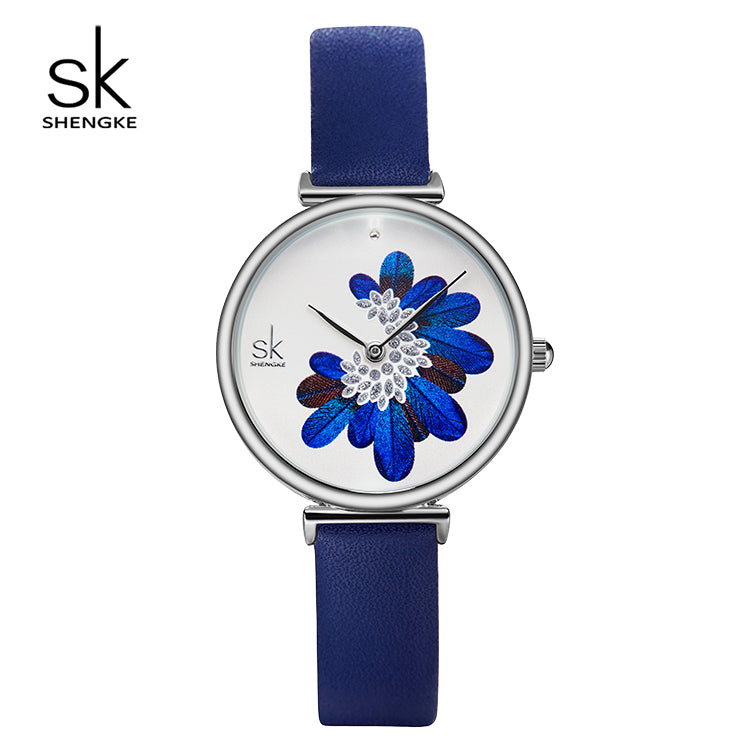 Montre femme bleue ou noire MB-SH-FEM-021 — bleu, cadran clair, vue de face