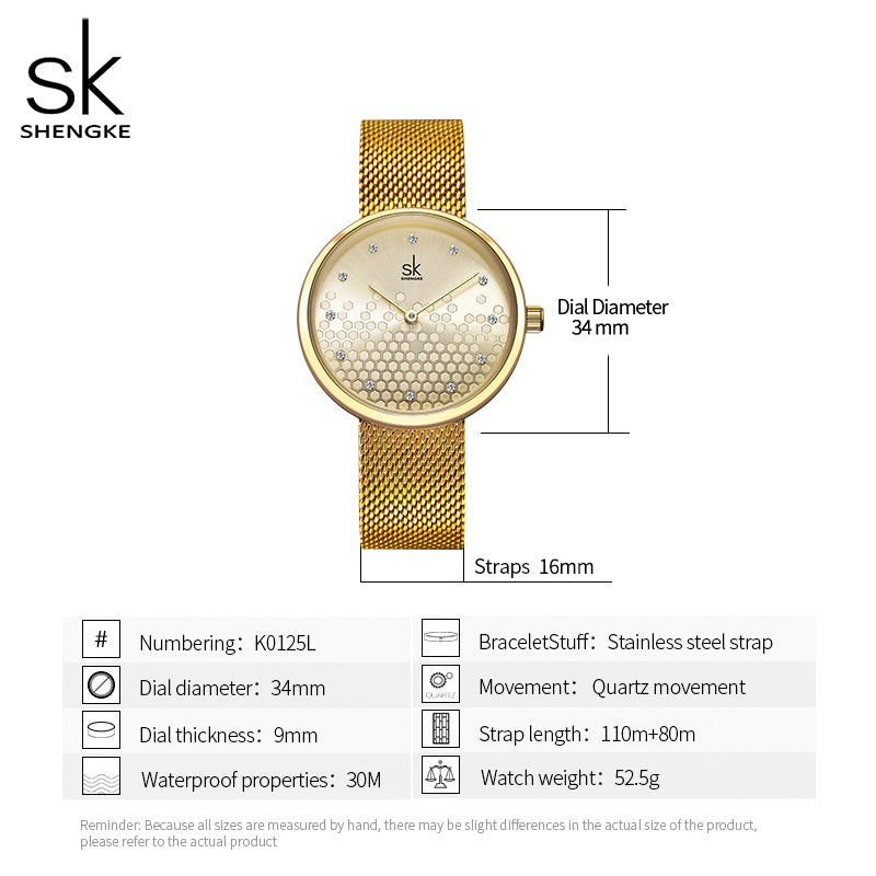 Montre femme finition dorée MB-SH-FEM-020 — visuel technique aux dimensions à confirmer