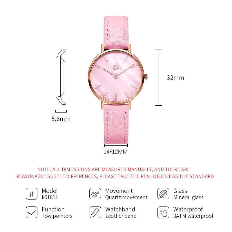 Montre femme MB-SH-FEM-010 — Rose irisé — dimensions et fiche technique