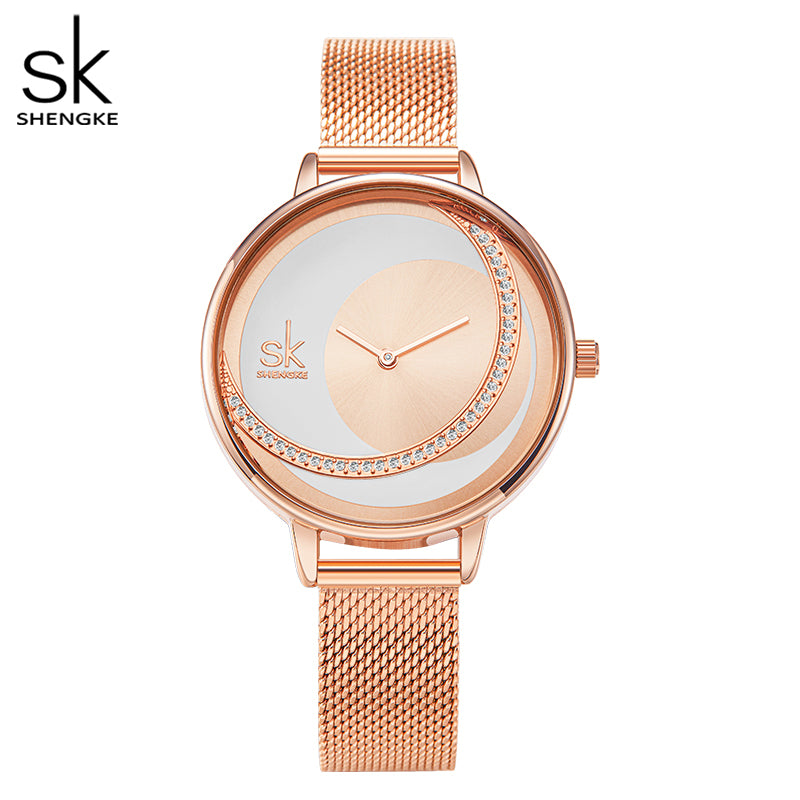 Montre femme à cadran décentré MB-SH-FEM-017 — version dorée rose