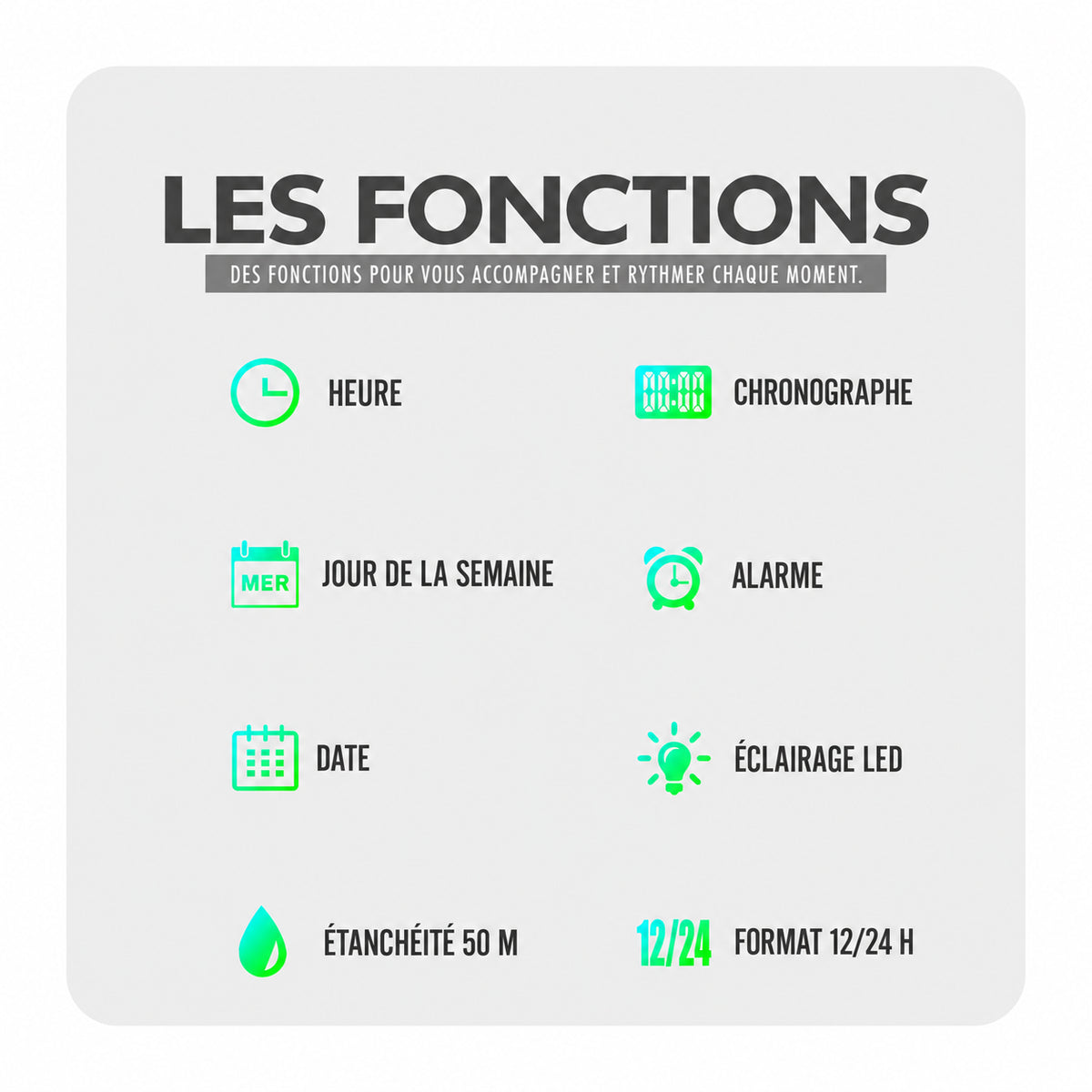 SKMEI 2430 — fonctions en français